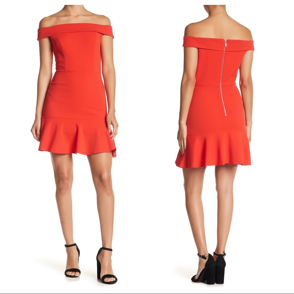 ABS Collection Off Shoulder Flounce Hem Dress